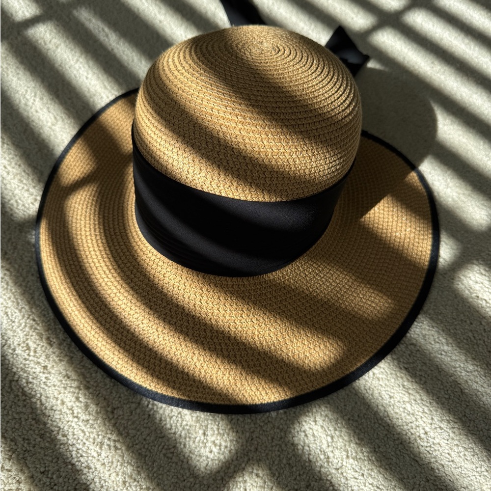 SOLD - Sun Tan and Black Wide-Brim Hat with Bow